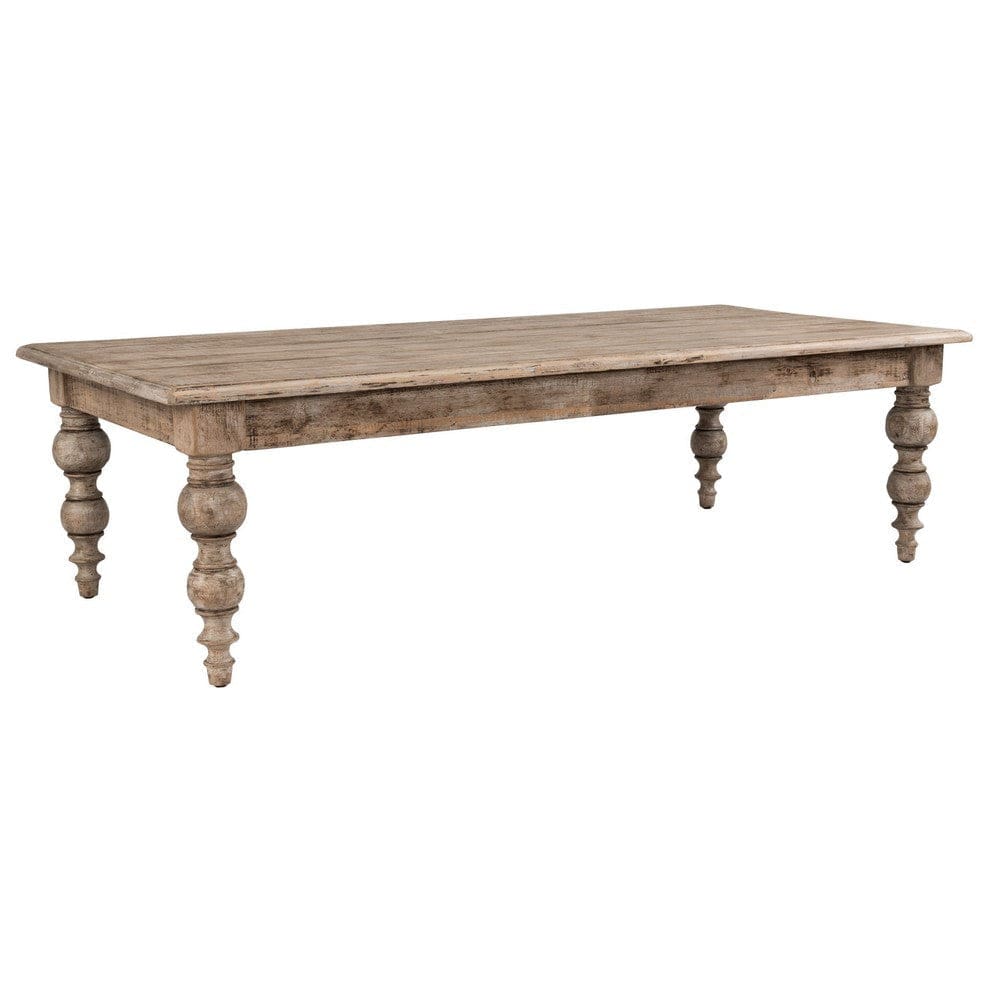 Ray 64 Inch Reclaimed Pine Wood Coffee Table, Turned Baluster Legs, Beige By Casagear Home