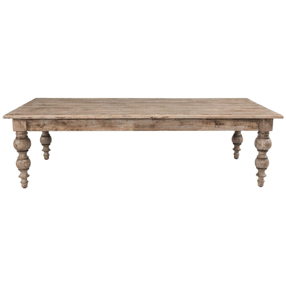 Ray 64 Inch Reclaimed Pine Wood Coffee Table Turned Baluster Legs Beige By Casagear Home BM275589