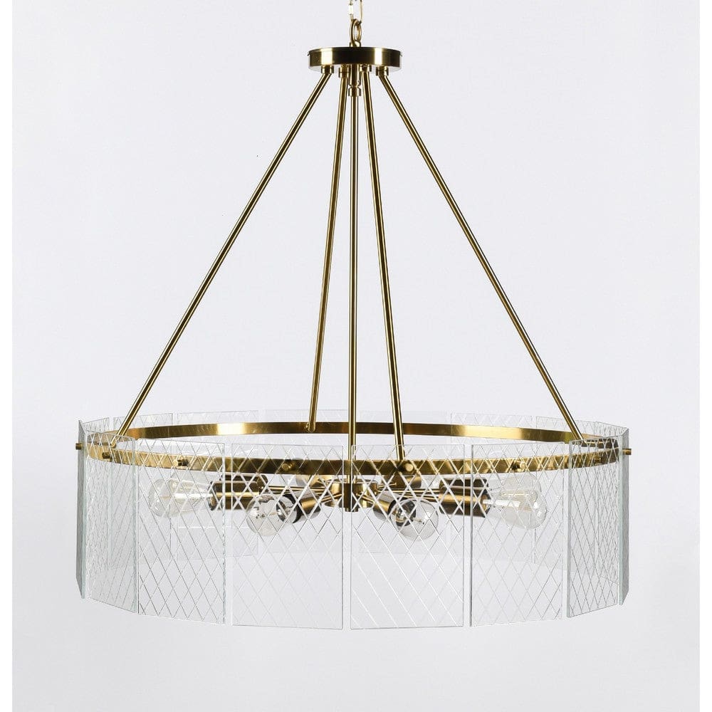 Chandelier | 32" Round | 8 Light | Diamond Lattice | Gold