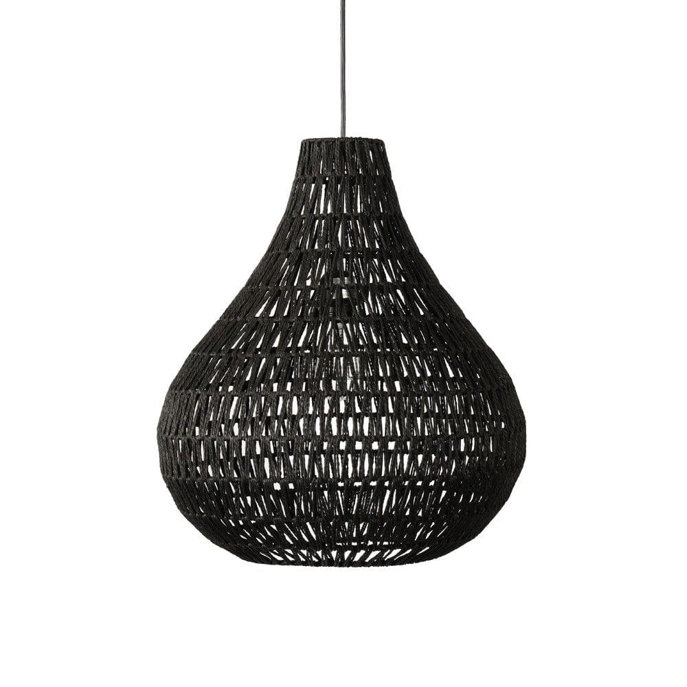 Boney 18 Inch Pendant Light, Woven Rope, Rounded Shape, Iron, Black By Casagear Home