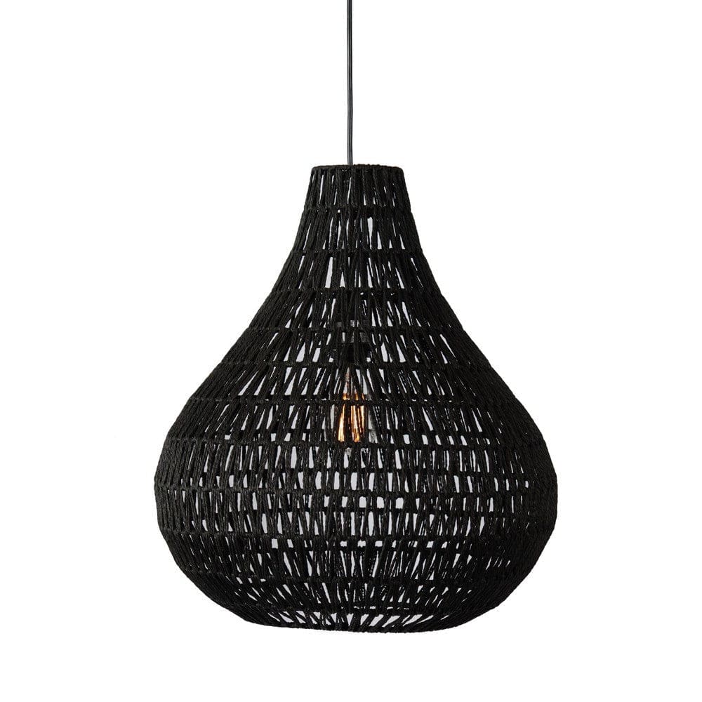 Boney 18 Inch Pendant Light Woven Rope Rounded Shape Iron Black By Casagear Home BM275598