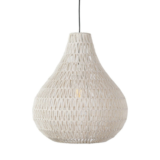 Boney 18 Inch Pendant Light, Woven Rope, Rounded Shape, Iron, White By Casagear Home