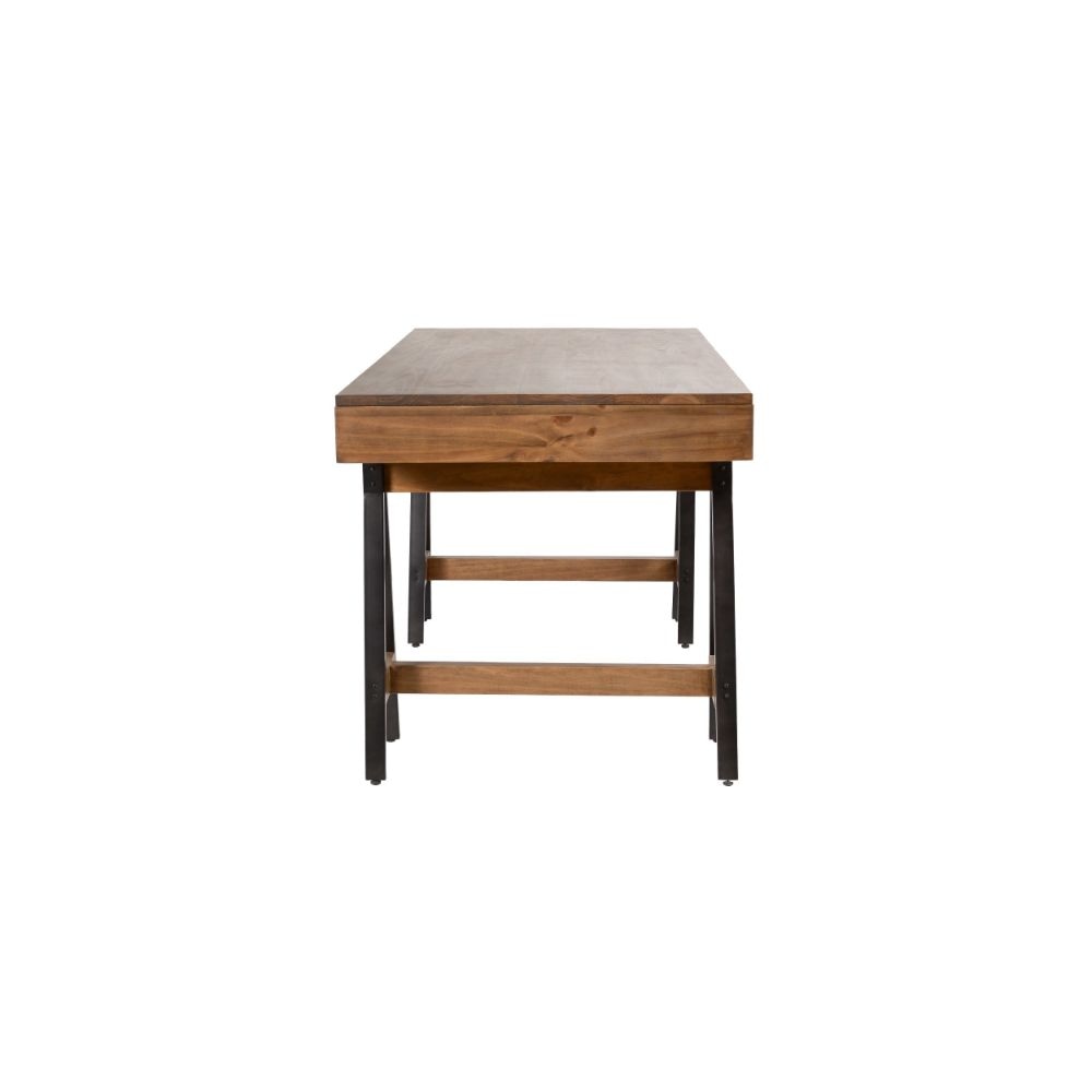 65 Inch Solid Wood Desk Multipurpose Sawhorse Metal Legs Caramel By Casagear Home BM275642