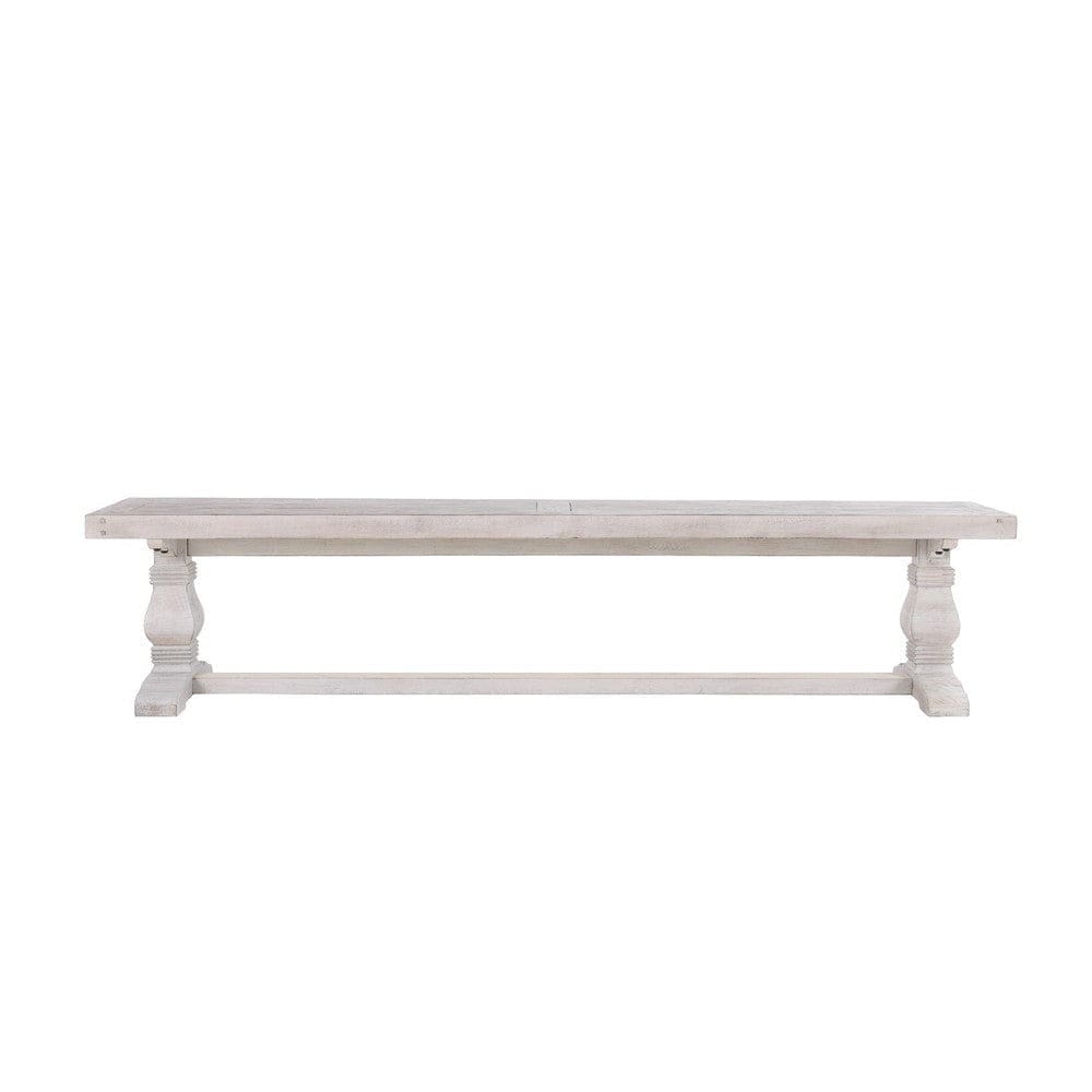 Kai 83 Inch Reclaimed Pine Dining Bench Turned Pedestals Antique White By Casagear Home BM275648