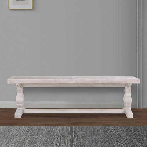 Kai Dining Bench | 83" | Reclaimed Pine | Turned Pedestal | White