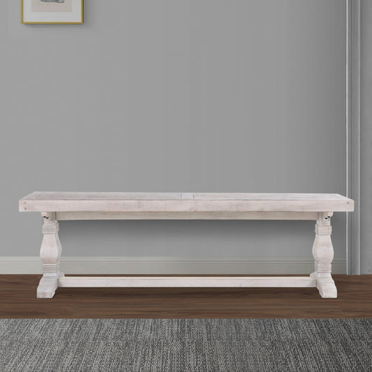 Kai Dining Bench | 83" | Reclaimed Pine | Turned Pedestal | White