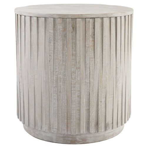 Mai End Table | 24" Round | Solid Wood | Fluted Design | White