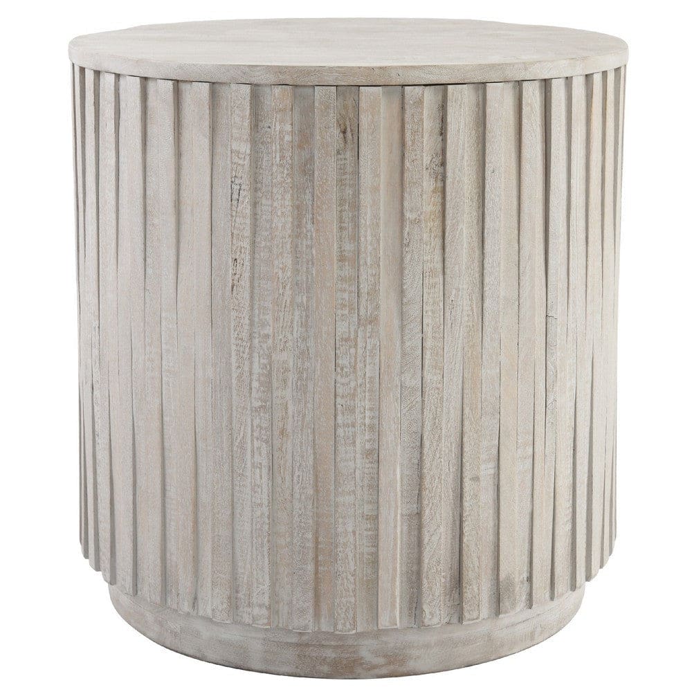 Mai End Table | 24" Round | Solid Wood | Fluted Design | White