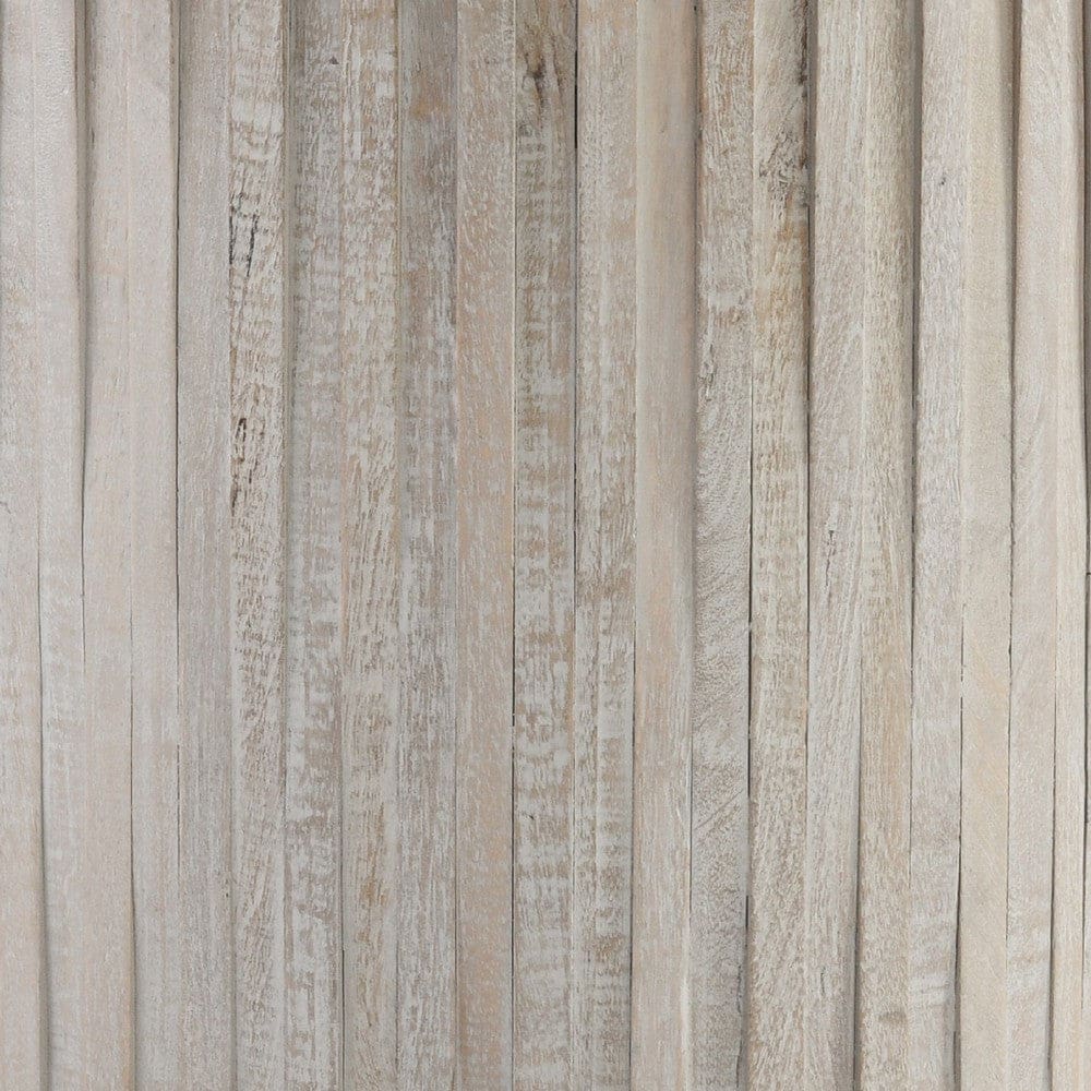 Mai 24 Inch Round End Table Solid Wood Fluted Design Antique White By Casagear Home BM275650