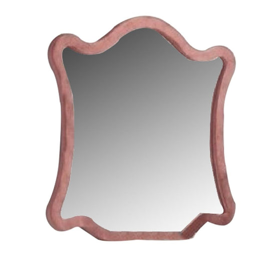 Sin 43 Inch Modern Mirror with Scalloped Wood Frame, Velvet, Pink By Casagear Home