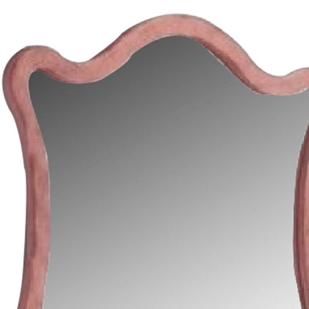 Sin 43 Inch Modern Mirror with Scalloped Wood Frame Velvet Pink By Casagear Home BM275664