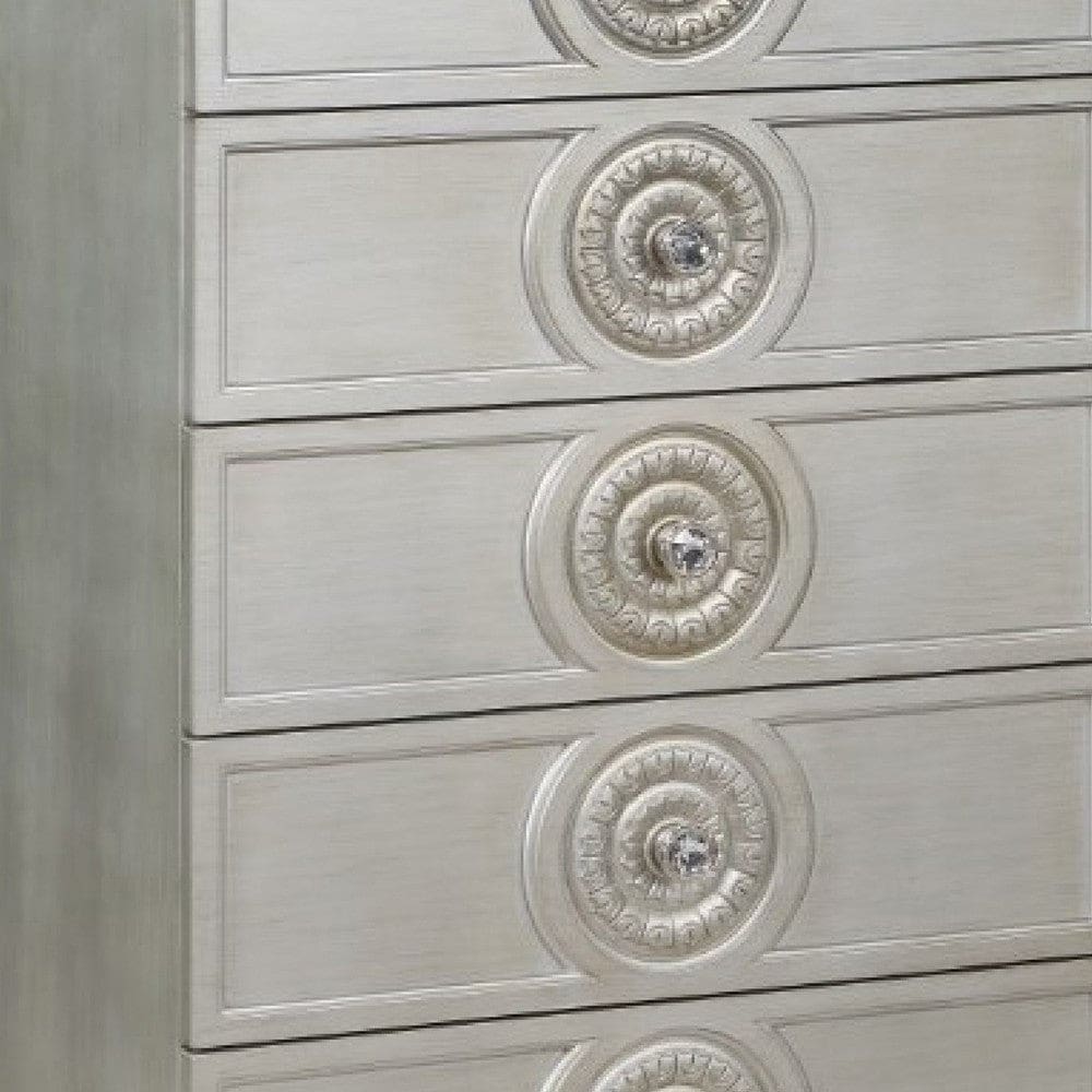 Nic 54 Inch Modern Tall Dresser Chest 5 Drawers Round Knobs Silver By Casagear Home BM275684