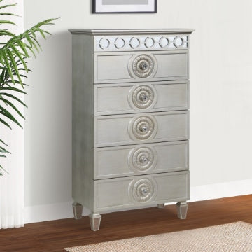 Nic 54 Inch Modern Tall Dresser Chest, 5 Drawers, Round Knobs, Silver By Casagear Home