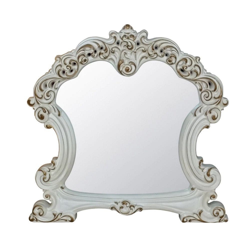 Jess Mirror | 47" | Beveled Carved Trim | White