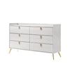 Cos 58 Inch Modern Wood Dresser with 6 Drawers, Metal Handles, White, Gold By Casagear Home