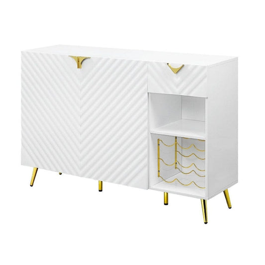 Bet 54 Inch Modern Sideboard Buffet Table, 2 Doors, Wine Rack, White, Gold By Casagear Home