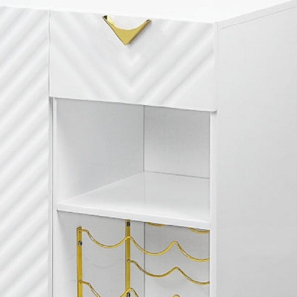Bet 54 Inch Modern Sideboard Buffet Table 2 Doors Wine Rack White Gold By Casagear Home BM275719