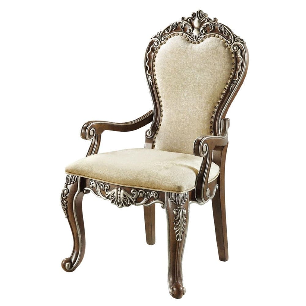 Armchair | Classic Upholstered | Nailhead & Scroll Details | Brown