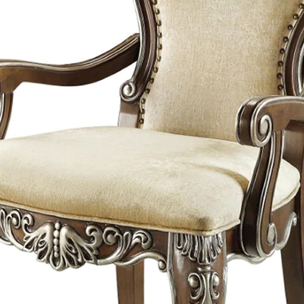 24 Inch Classic Upholstered Armchair Scrolled Details Nailhead Brown By Casagear Home BM275732