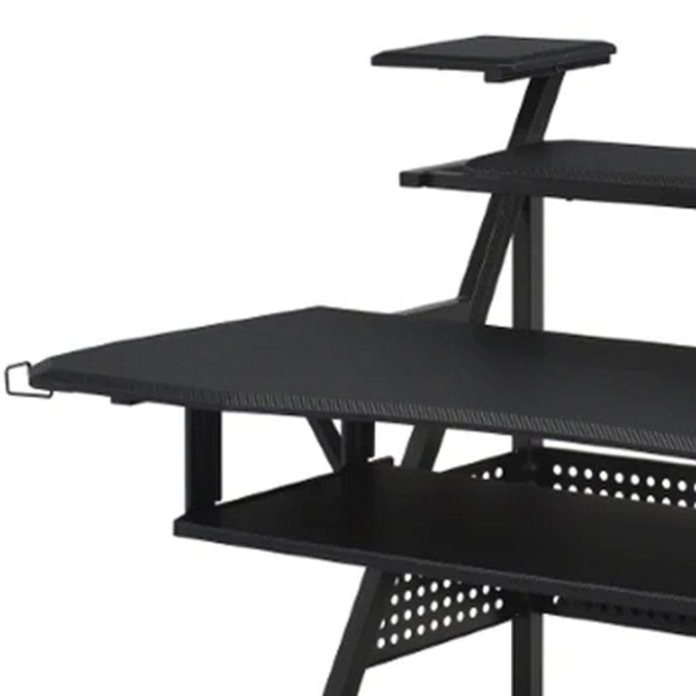 Gia 67 Inch Music Desk Studio Workstation Keyboard Tray Shelves Black By Casagear Home BM276200