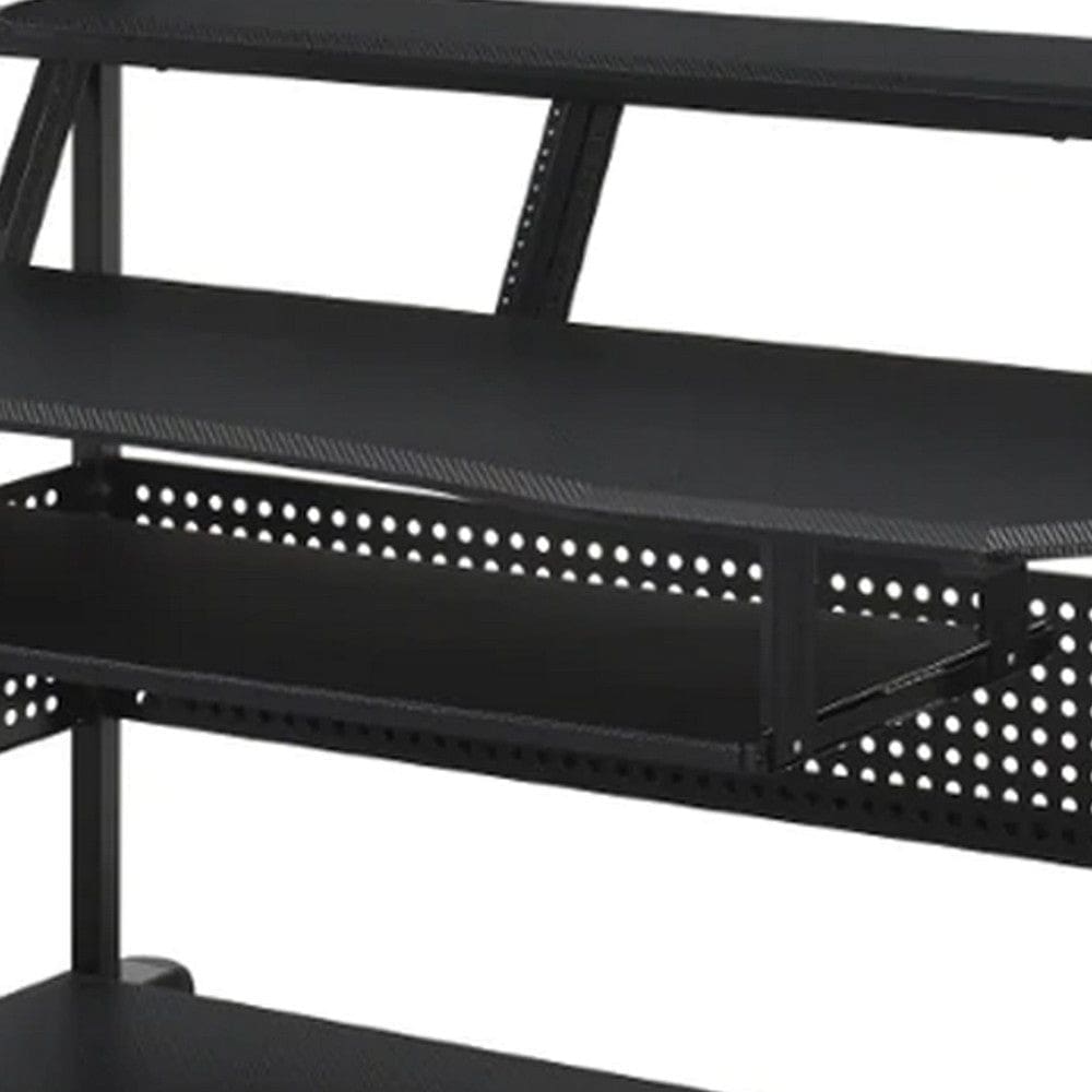 Gia 67 Inch Music Desk Studio Workstation Keyboard Tray Shelves Black By Casagear Home BM276200