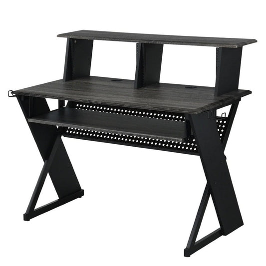 Tin Music Desk | 47" | Keyboard Tray | Shelves | Gray