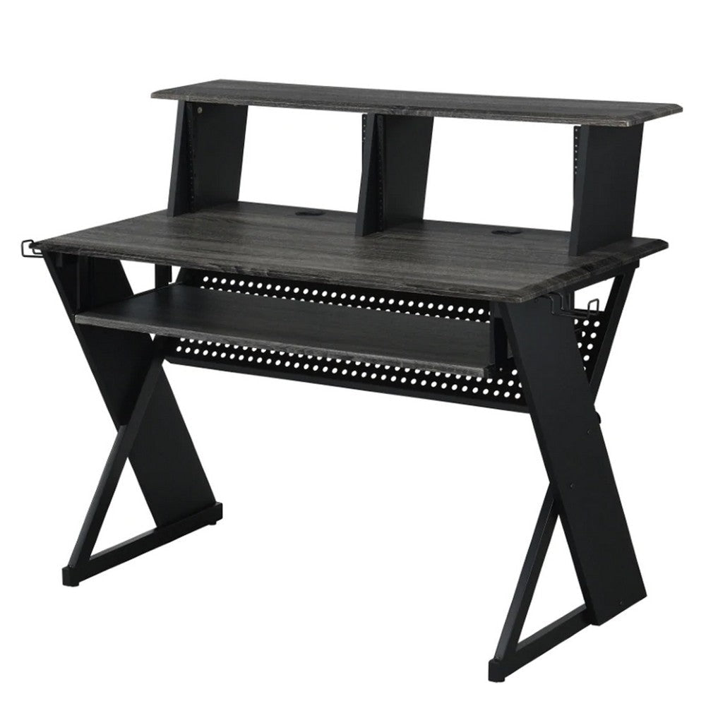 Tin Music Desk | 47" | Keyboard Tray | Shelves | Gray