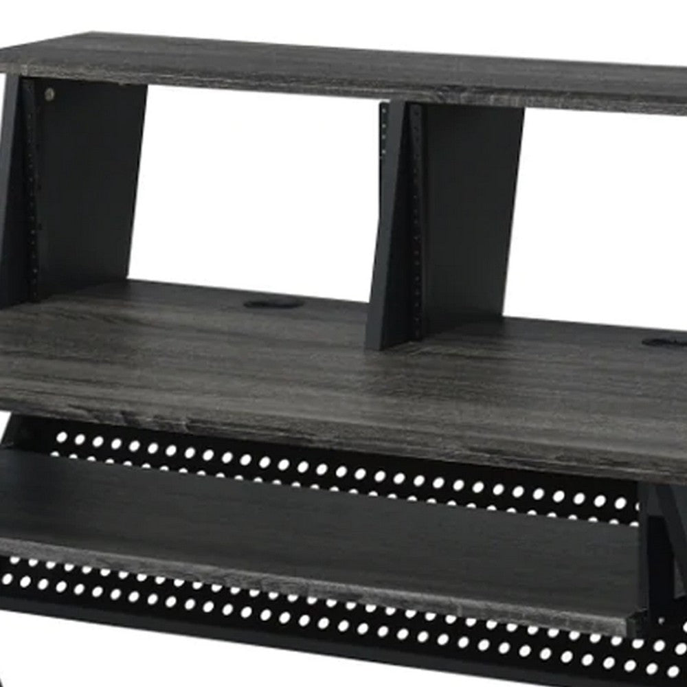 Tin 47 Inch Wood Music Desk Studio Station Keyboard Tray Shelves Gray By Casagear Home BM276202