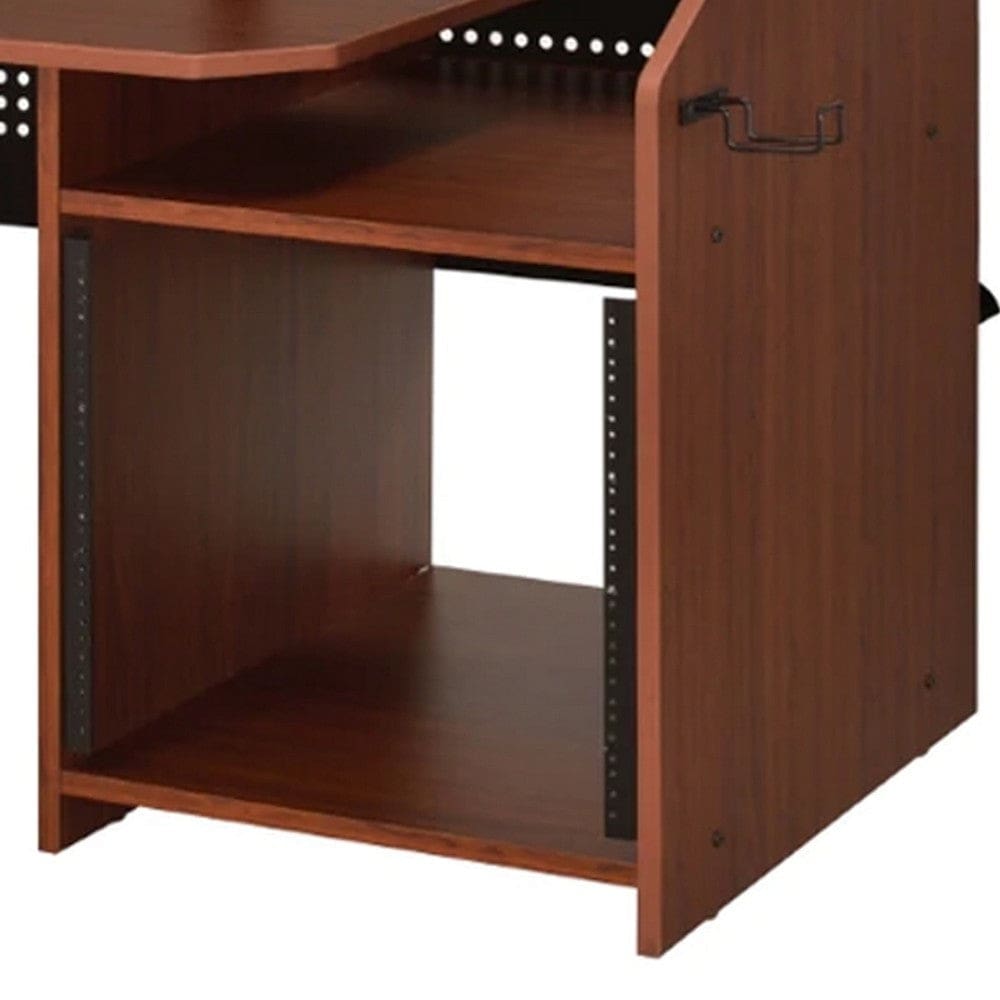 71 Inch Wood Music Desk Studio Workstation 3 Shelves Cherry Brown By Casagear Home BM276205