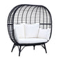 Loe 53 Inch Patio Lounge Chair, Oval Shape, Lattice Design, Black By Casagear Home