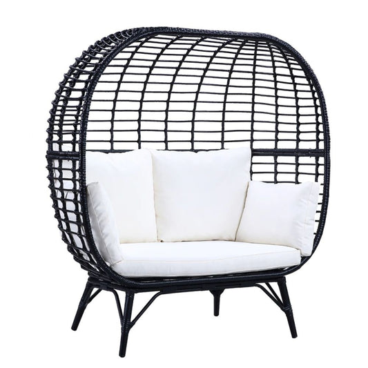 Loe 53 Inch Patio Lounge Chair, Oval Shape, Lattice Design, Black By Casagear Home