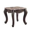 Kha 27 Inch Marble Top End Table with Cabriole Legs, Gold, Cherry Brown By Casagear Home