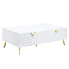Tyra Coffee Table | 53" | 2 Drawer | Metal Handles | White & Gold