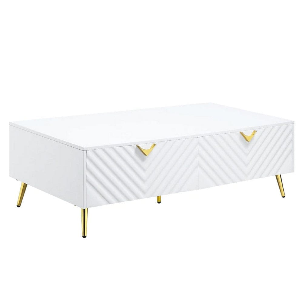 Tyra Coffee Table | 53" | 2 Drawer | Metal Handles | White & Gold