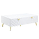 Tyra Coffee Table | 53" | 2 Drawer | Metal Handles | White & Gold