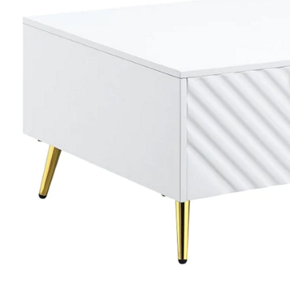 Tyra 53 Inch Modern Coffee Table 2 Drawers Metal Handles White Gold By Casagear Home BM276249