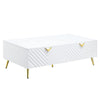 Tyra 53 Inch Modern Coffee Table, 2 Drawers, Metal Handles, White, Gold By Casagear Home