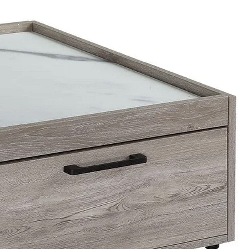 Lyla 39 Inch Wood Coffee Table Faux Marble Top 1 Drawer Gray By Casagear Home BM276272