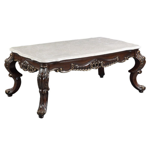 Ben Coffee Table | 52" | Marble Top | Scrolled Legs | Brown