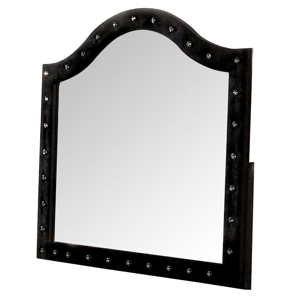 44 Inch Wall Mirror, Velvet Wrapping, Button Tufting, Black By Casagear Home