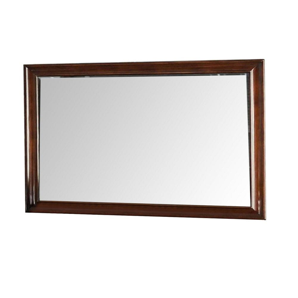 44 Inch Wall Mirror, Molded Trim, Rectangular Wood Frame, Cherry Brown By Casagear Home