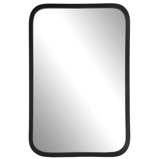 30 Inch Wood Rectangular Wall Mirror, Rounded Corners, Black By Casagear Home