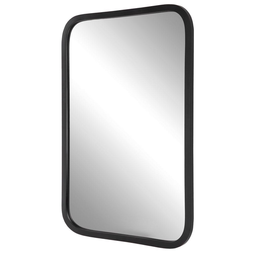 30 Inch Wood Rectangular Wall Mirror Rounded Corners Black By Casagear Home BM276682