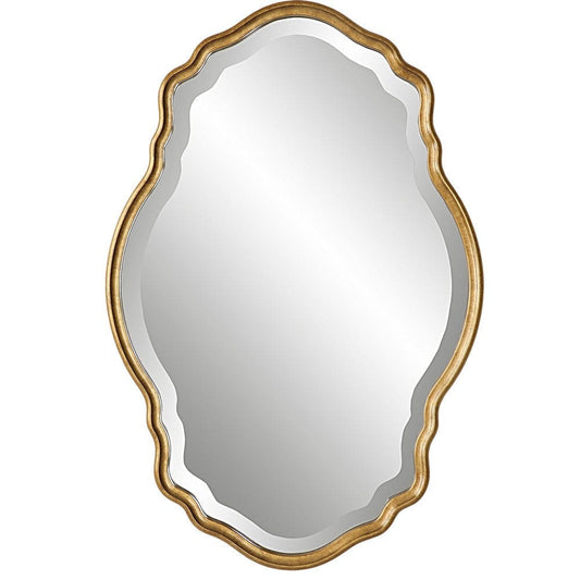 33 Inch Wood Wall Mirror, Elongated Quatrefoil, Gold By Casagear Home