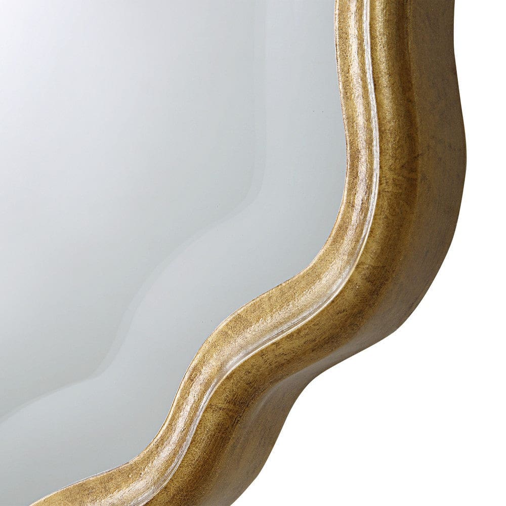 33 Inch Wood Wall Mirror Elongated Quatrefoil Gold By Casagear Home BM276683