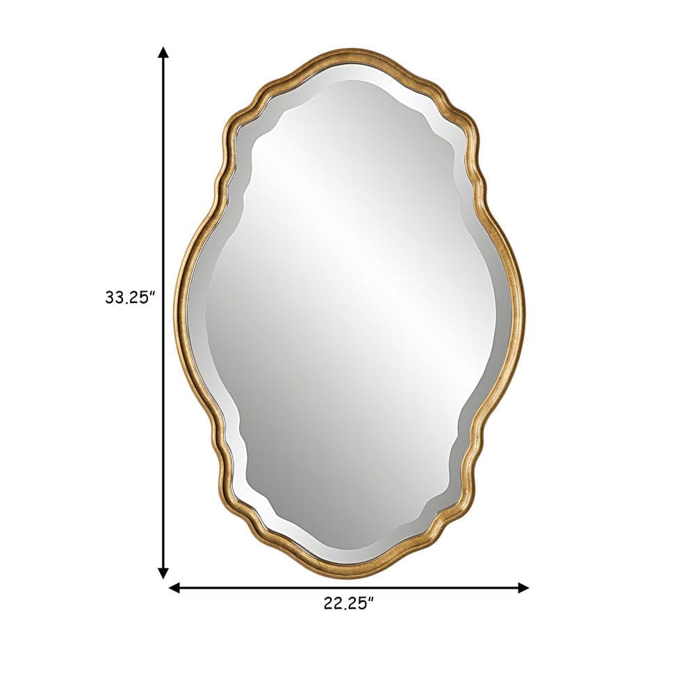 33 Inch Wood Wall Mirror Elongated Quatrefoil Gold By Casagear Home BM276683
