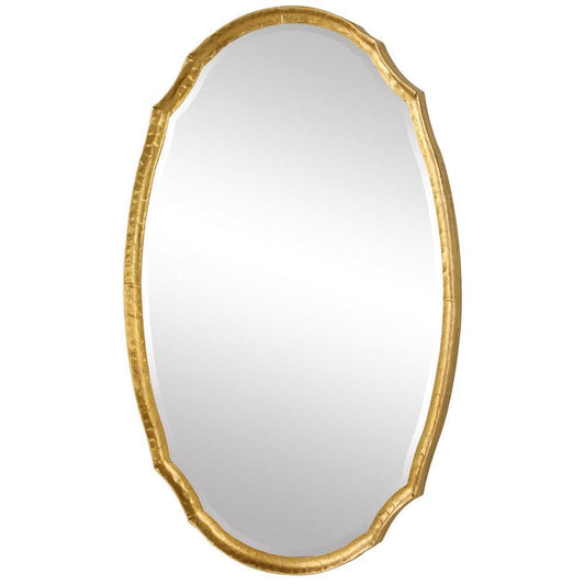 36 Inch Wood Wall Mirror, Oval Shape, Concave Surface, Gold By Casagear Home