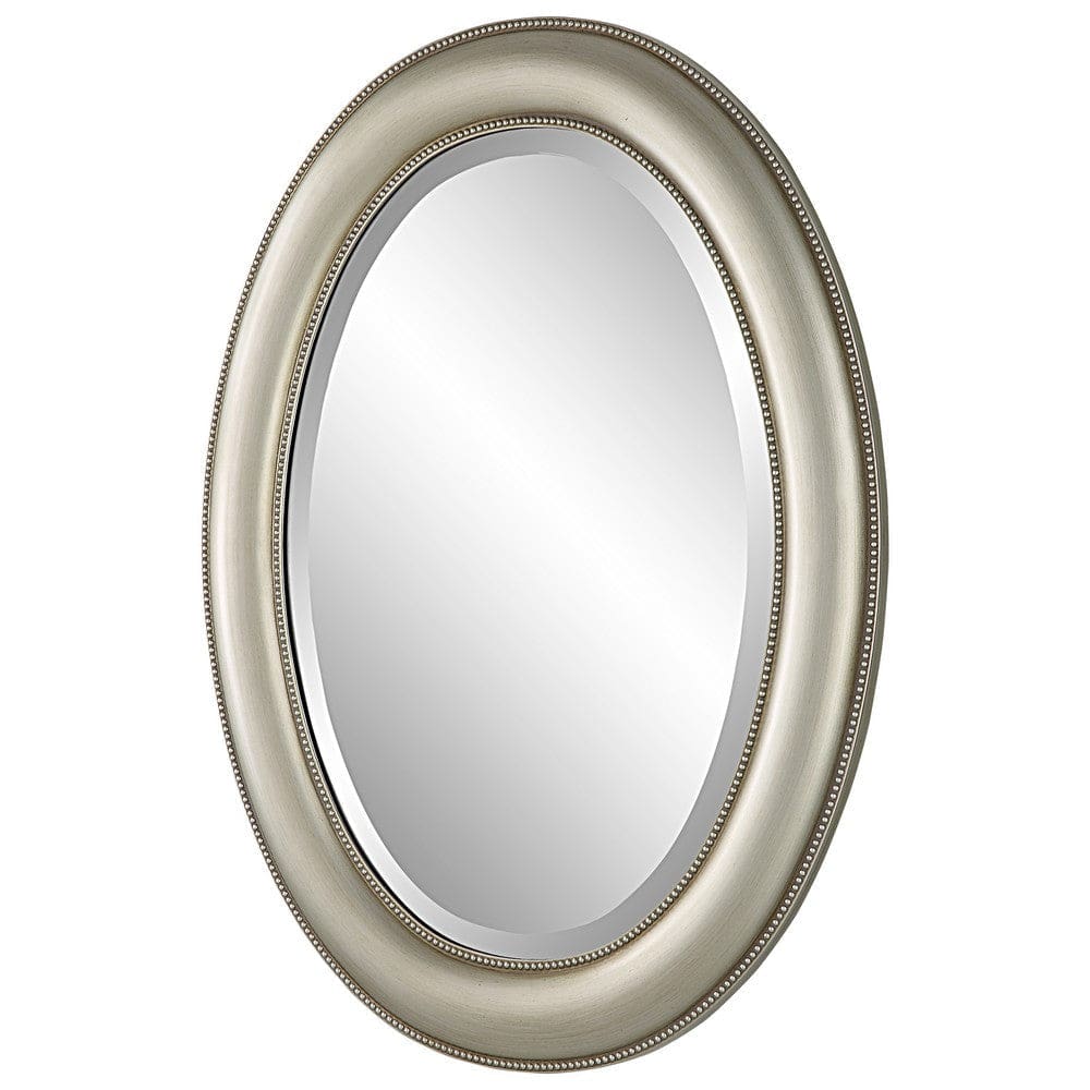 Wall Mirror | 29" | Beaded Oval Frame | Metallic Silver