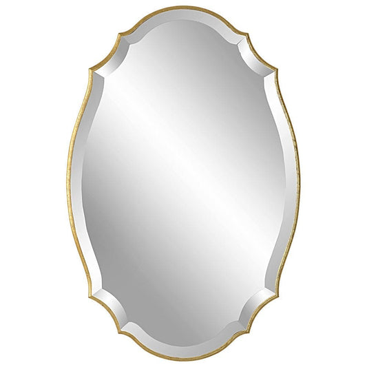 30 Inch Wood Wall Mirror, Elongated Quatrefoil, Antique Gold By Casagear Home