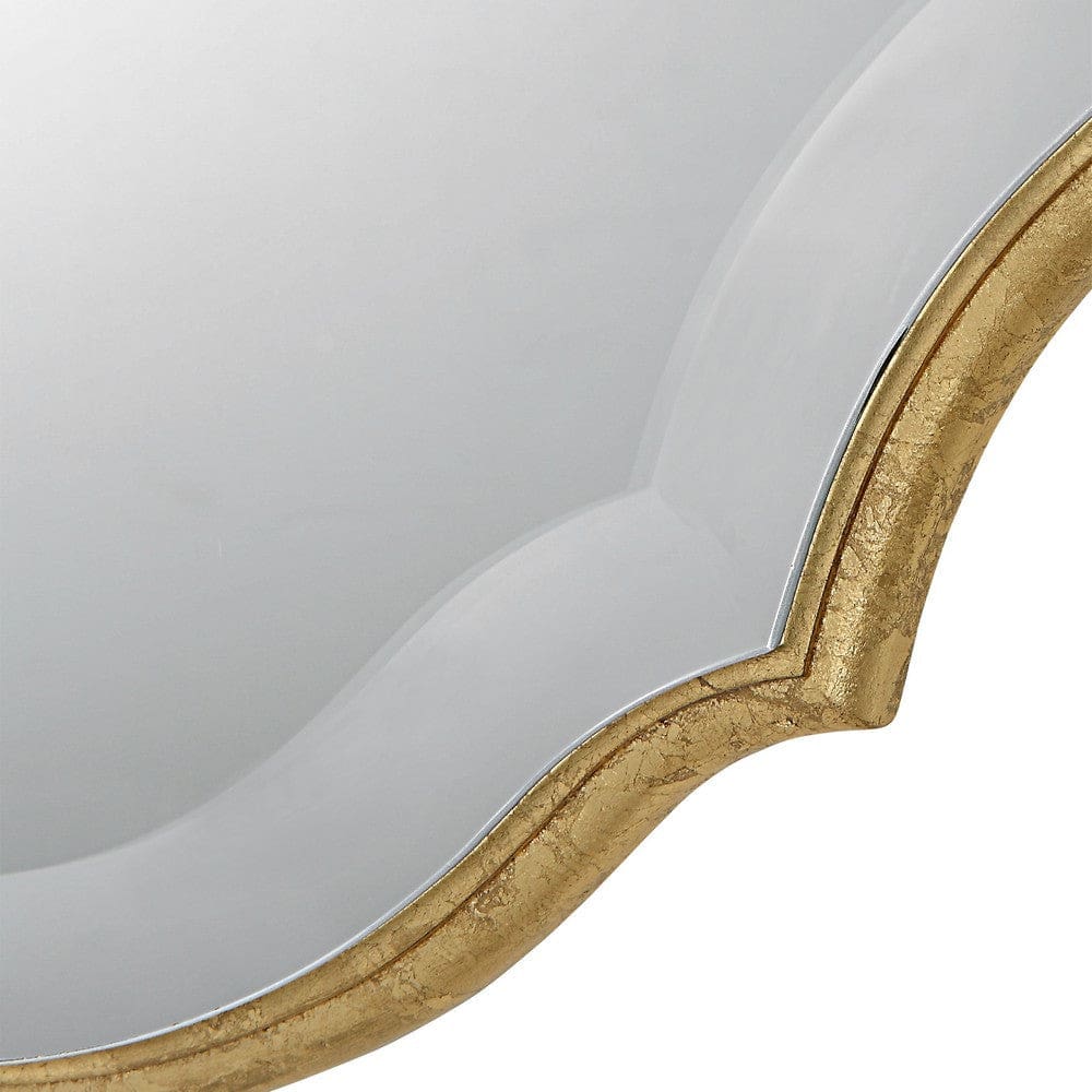 30 Inch Wood Wall Mirror Elongated Quatrefoil Antique Gold By Casagear Home BM276689